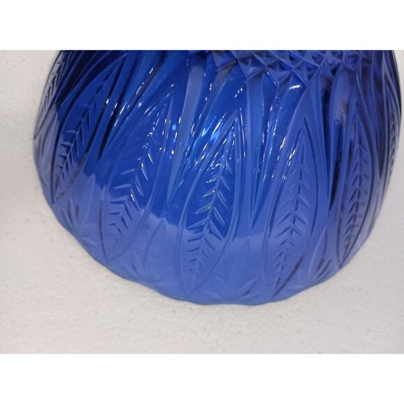Vintage Avon Royal Saphire Cobalt Blue Glass Etched Round Serving Salad Bowl - Picture 8 of 10